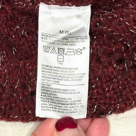Old Navy Chunky Pointelle Cardigan Sweater Girls M (8) | Burgundy | Cottagecore - Picture 8 of 10